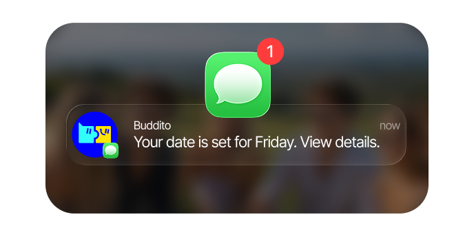 A Buddito iMessage notification preview.